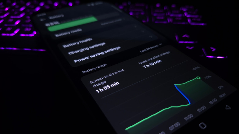 Android battery usage screen showing detailed power consumption graph to identify power-hungry apps